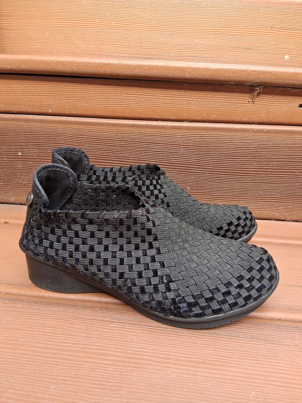 Bernie Mev Chesca Black Woven Elastic Wedge Shoes - Size 38